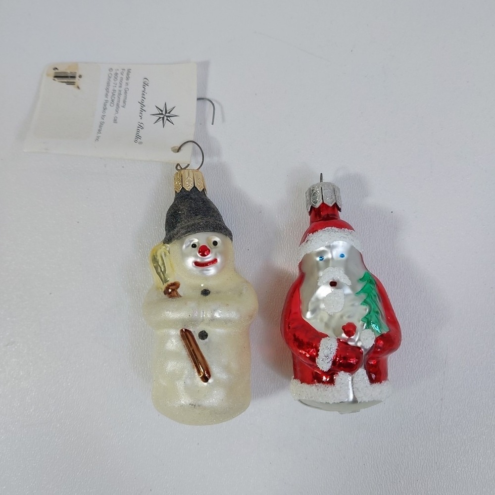Christopher‎ Radko Snow kids Amd Santa Glass Christmas Ornament Lot Of 2